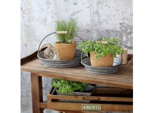 Set 2ks plechový antik podnos s rukojetí Old French - 36*21/ 28*19 cm