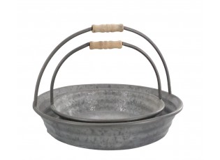Set 2ks plechový antik podnos s rukojetí Old French - 36*21/ 28*19 cm