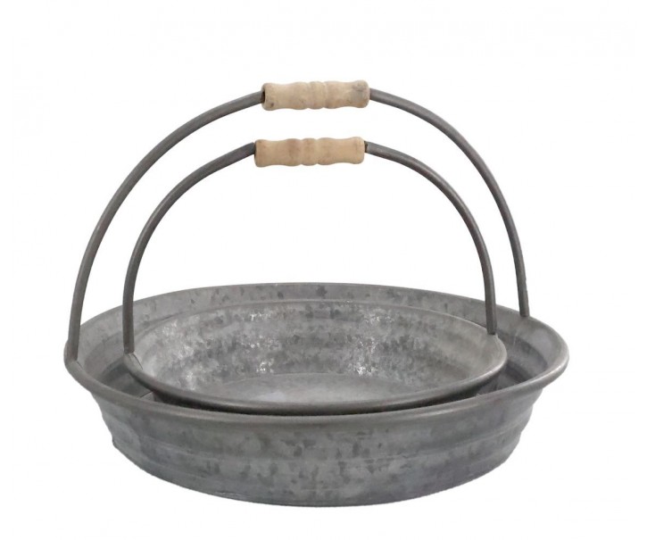 Set 2ks plechový antik podnos s rukojetí Old French - 36*21/ 28*19 cm Chic Antique