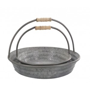 Set 2ks plechový antik podnos s rukojetí Old French - 36*21/ 28*19 cm