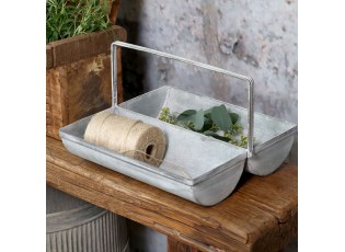 Plechový antik box s rukojetí a 2 přihrádkami Old French - 28*26*17 cm