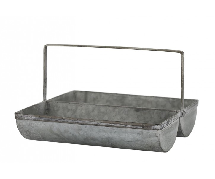 Plechový antik box s rukojetí a 2 přihrádkami Old French - 28*26*17 cm Chic Antique