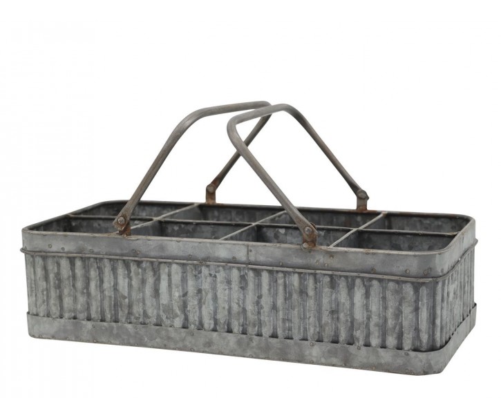 Plechový antik box s rukojetí a 8 přihrádkami Old French - 41*20*10 cm Chic Antique