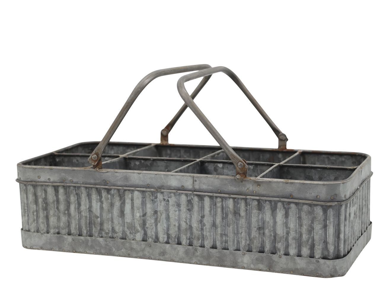 Plechový antik box s rukojetí a 8 přihrádkami Old French - 41*20*10 cm