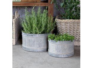 2ks dekorační plechový antik květináč s drážkami French Chic - 32*19/26*17 cm