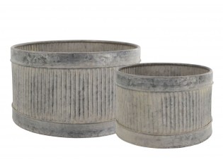 2ks dekorační plechový antik květináč s drážkami French Chic - 32*19/26*17 cm