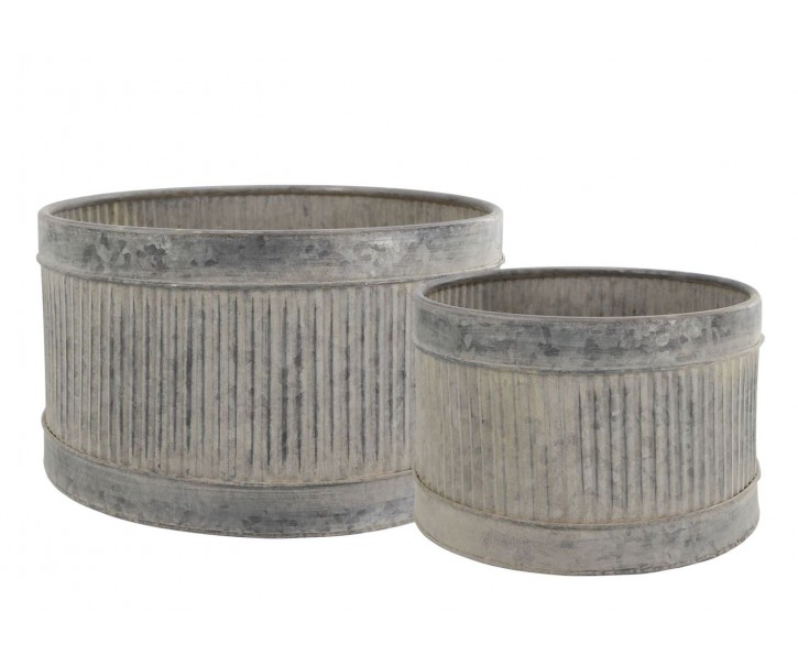 2ks dekorační plechový antik květináč s drážkami French Chic - 32*19/26*17 cm Chic Antique