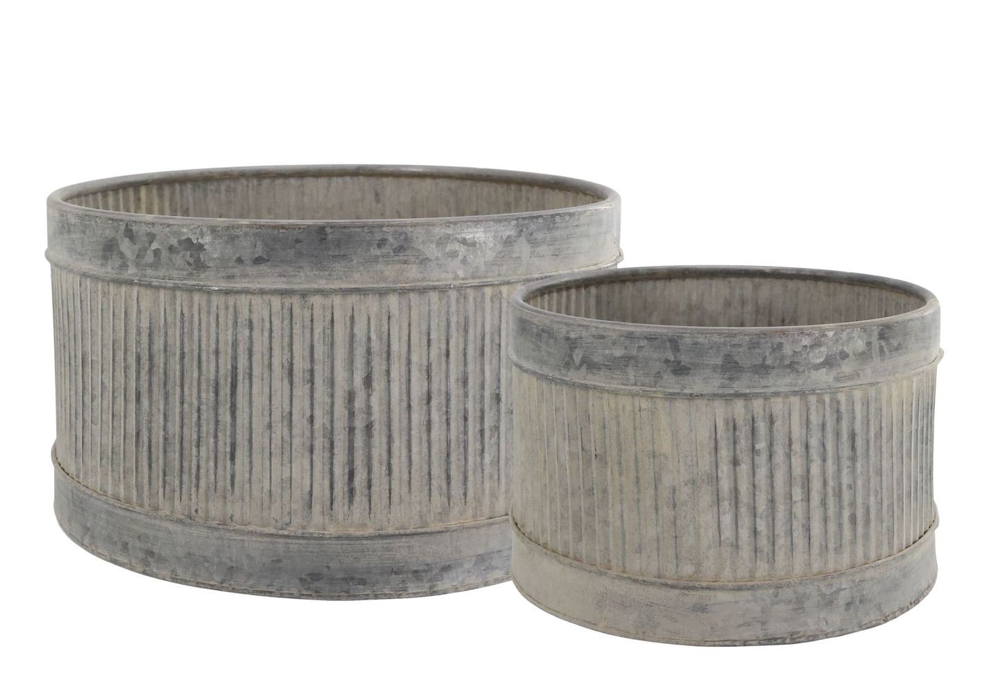2ks dekorační plechový antik květináč s drážkami French Chic - 32*19/26*17 cm