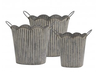 3ks dekorační plechový antik květináč s drážkami French Chic - 19*14*18 cm
