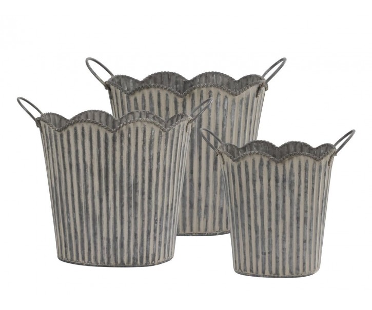 3ks dekorační plechový antik květináč s drážkami French Chic - 32*19/26*17 cm Chic Antique