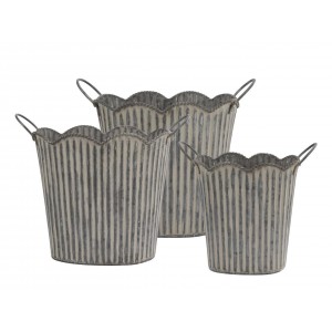 3ks dekorační plechový antik květináč s drážkami French Chic - 32*19/26*17 cm