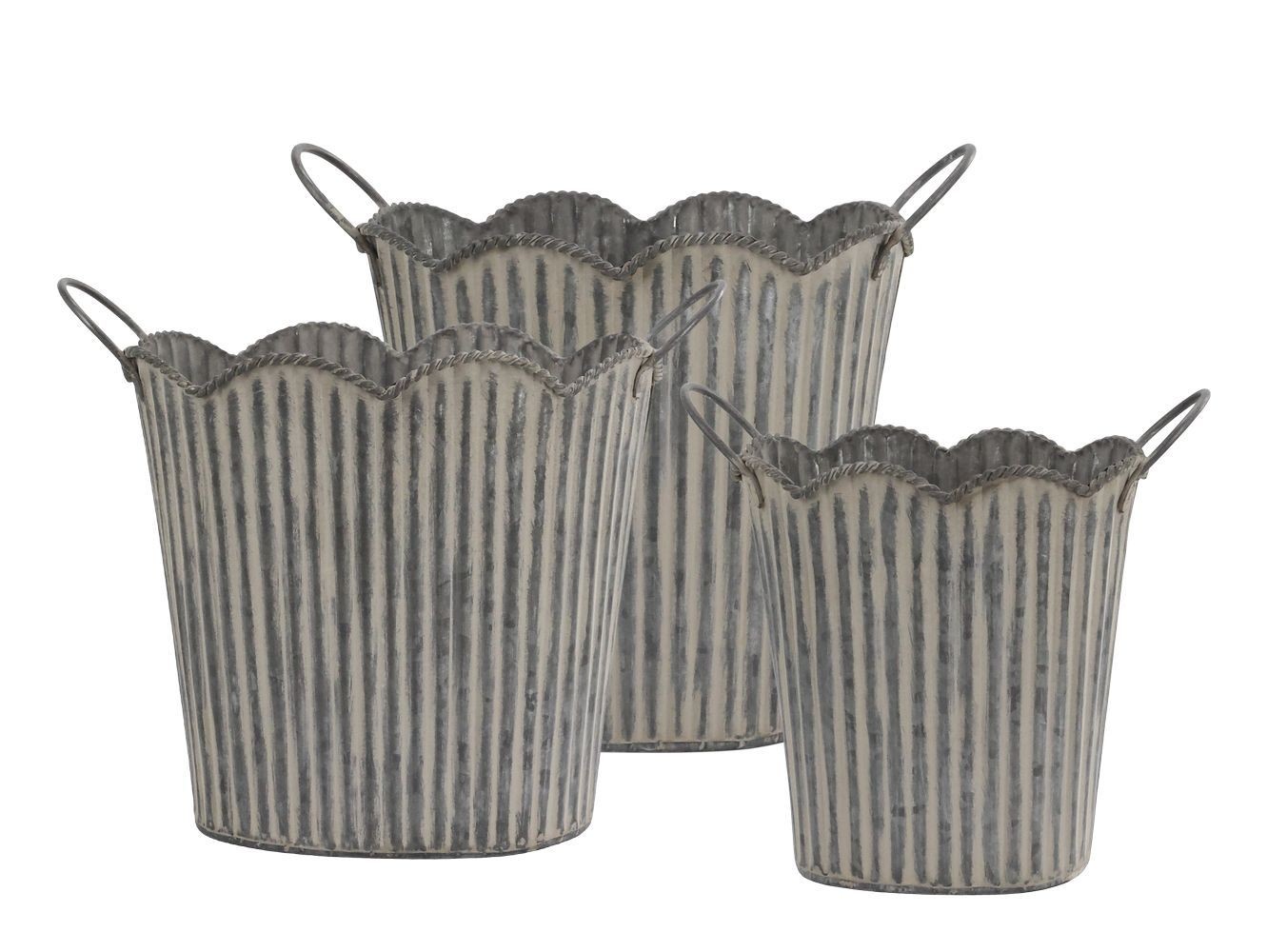 3ks dekorační plechový antik květináč s drážkami French Chic - 32*19/26*17 cm