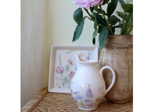 Krémový antik keramický džbán s květy Papillon Blossom - 12*19 cm