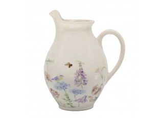 Krémový antik keramický džbán s květy Papillon Blossom - 12*19 cm