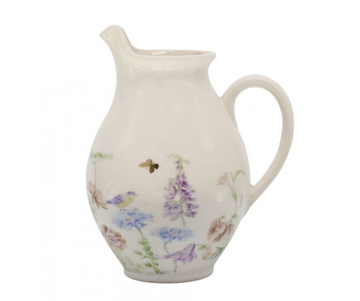 Krémový antik keramický džbán s květy Papillon Blossom - 12*19 cm Chic Antique