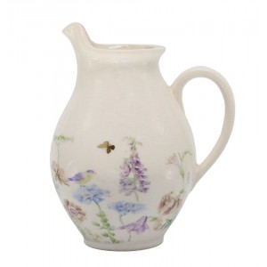 Krémový antik keramický džbán s květy Papillon Blossom - 12*19 cm