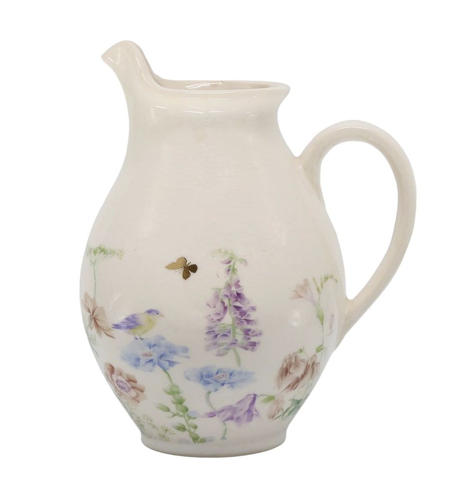 Krémový antik keramický džbán s květy Papillon Blossom - 12*19 cm
