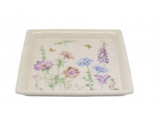 Krémový antik keramický podnos s květy Papillon Blossom - 21*21*2 cm
