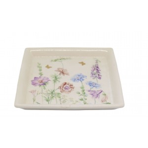 Krémový antik keramický podnos s květy Papillon Blossom - 21*21*2 cm