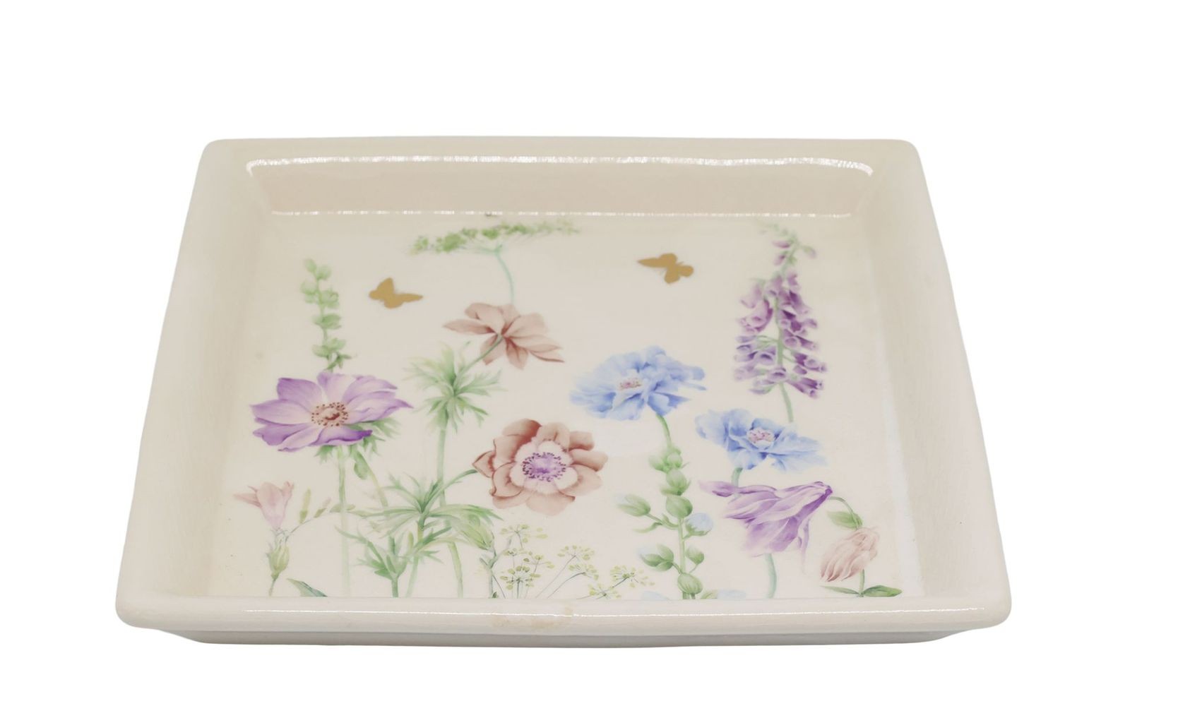 Krémový antik keramický podnos s květy Papillon Blossom - 21*21*2 cm