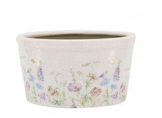 Krémový antik keramický kvetináč s květy Papillon Blossom - Ø 16*9 cm