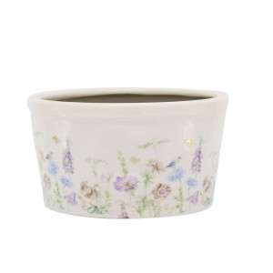 Krémový antik keramický kvetináč s květy Papillon Blossom - Ø 16*9 cm