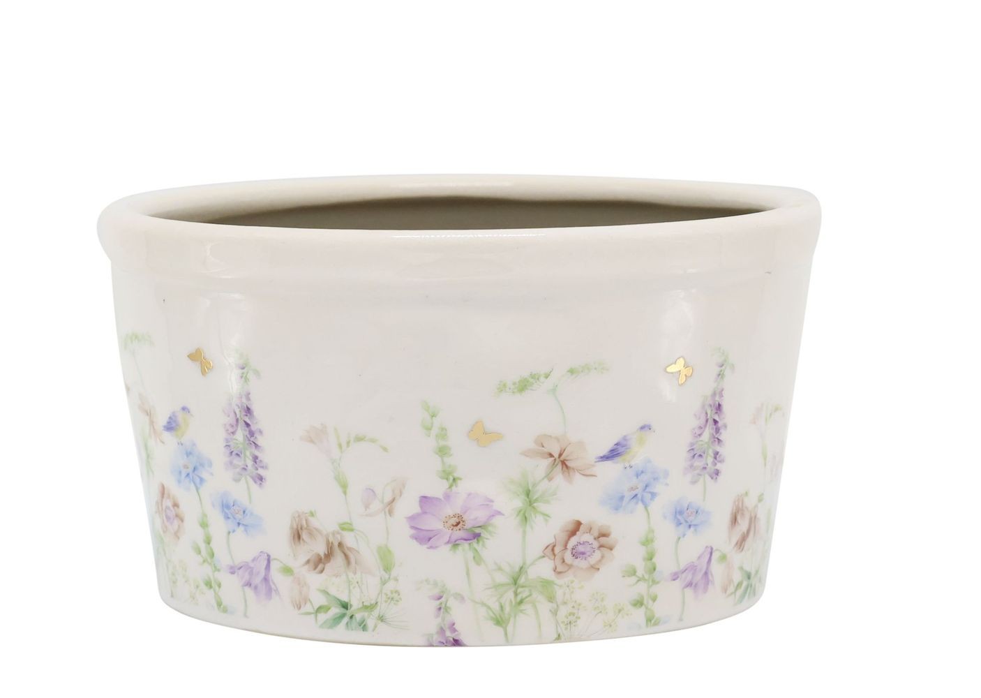 Krémový antik keramický kvetináč s květy Papillon Blossom - Ø 16*9 cm
