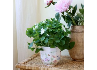 Krémový antik keramický kvetináč s květy Papillon Blossom - Ø 14*12 cm