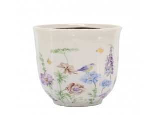 Krémový antik keramický kvetináč s květy Papillon Blossom - Ø 14*12 cm