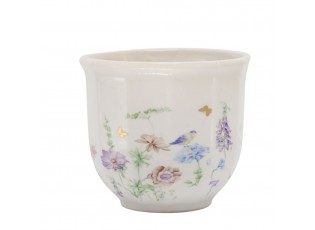 Krémový antik keramický kvetináč s květy Papillon Blossom - Ø 12*10 cm