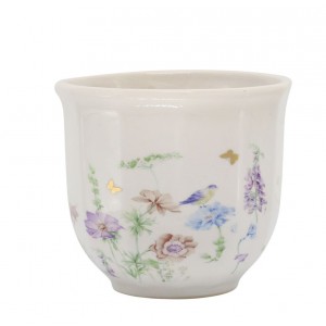 Krémový antik keramický kvetináč s květy Papillon Blossom - Ø 12*10 cm