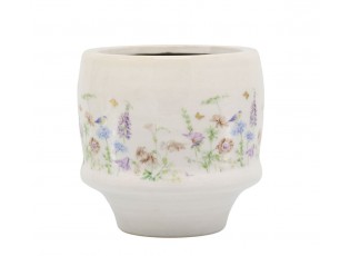 Krémový antik keramický kvetináč s květy Papillon Blossom - Ø 13*12 cm