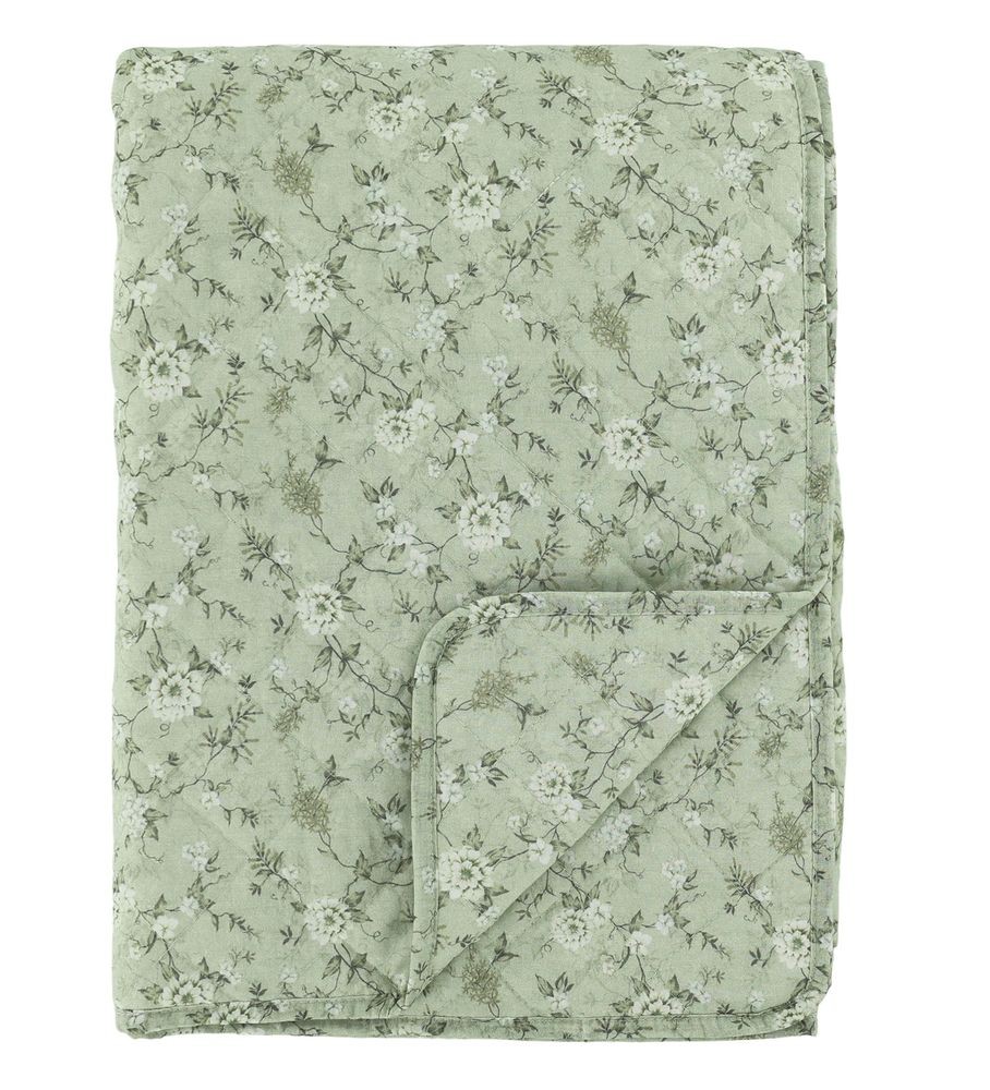 Zelený prošívaný přehoz s květy Flowers Aix Quilt - 130*180 cm