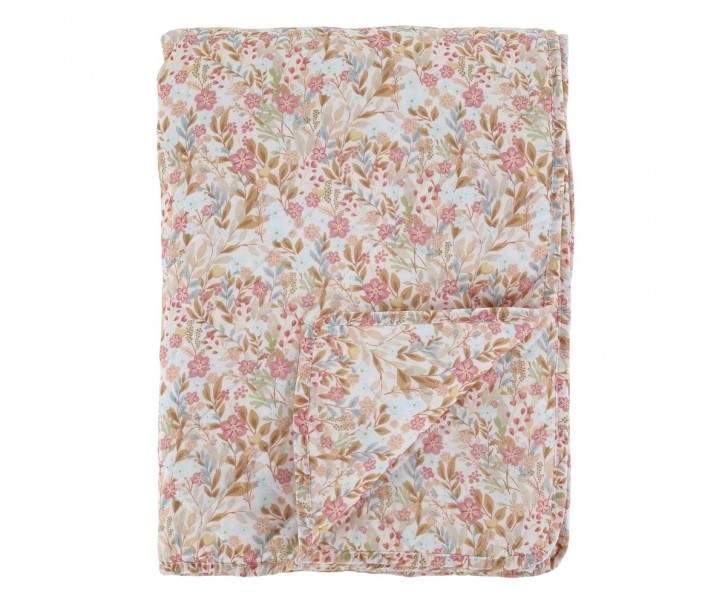 Růžovo-modrý prošívaný přehoz s květy Aix Wild Flowers - 130*180 cm Chic Antique