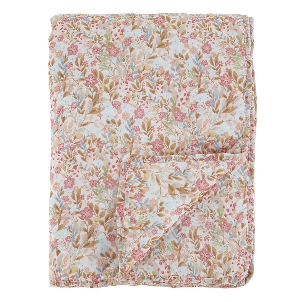 Růžovo-modrý prošívaný přehoz s květy Flowers Aix Quilt - 130*180 cm