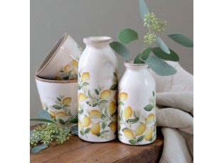 Béžová antik keramická váza s citróny Limone Blossom - Ø 8*20 cm