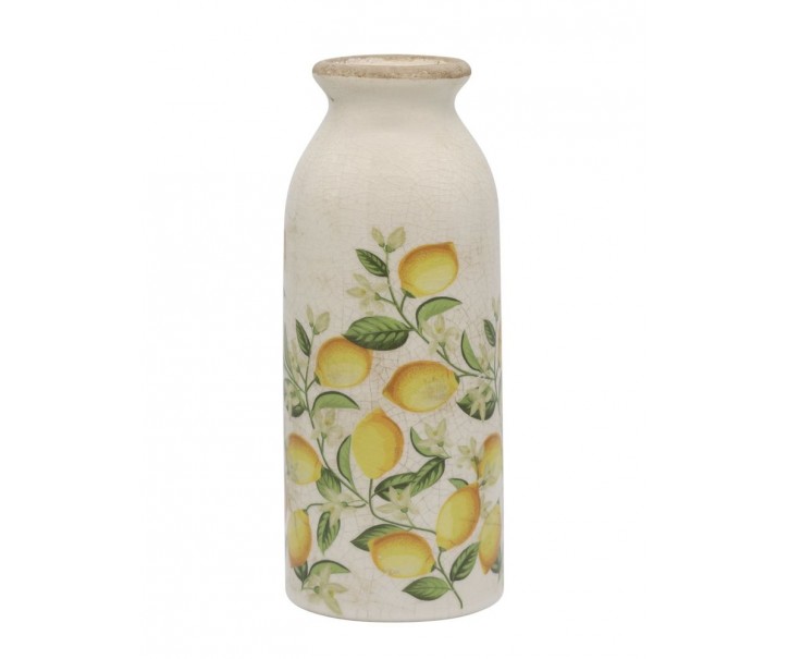Béžová antik keramická váza s citróny Limone Blossom - Ø 8*20 cm Chic Antique