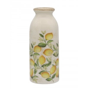 Béžová antik keramická váza s citróny Limone Blossom - Ø 8*20 cm