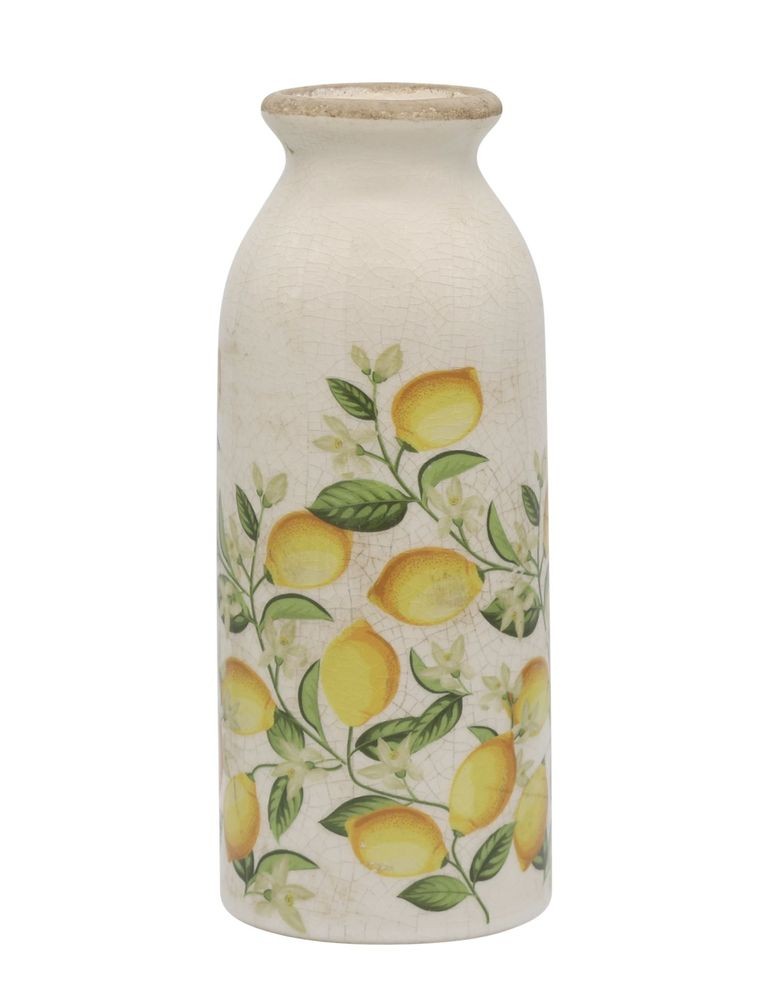 Béžová antik keramická váza s citróny Limone Blossom - Ø 8*20 cm