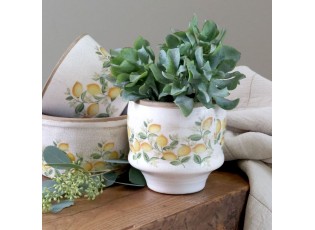 Béžový antik keramický květináč s citróny Limone Blossom - Ø 14*15 cm