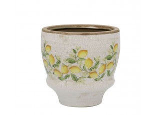 Béžový antik keramický květináč s citróny Limone Blossom - Ø 14*15 cm