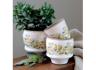 Béžový antik keramický květináč s citróny Limone Blossom - Ø 13*12 cm