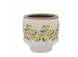 Béžový antik keramický květináč s citróny Limone Blossom - Ø 13*12 cm