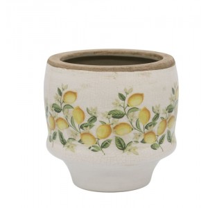 Béžový antik keramický květináč s citróny Limone Blossom - Ø 13*12 cm