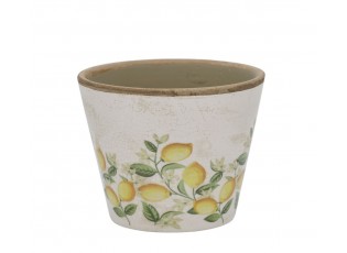 Béžový antik keramický květináč s citróny Limone Blossom - Ø 13*10 cm