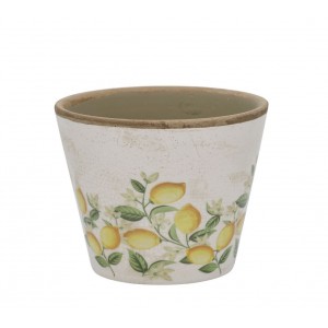 Béžový antik keramický květináč s citróny Limone Blossom - Ø 13*10 cm