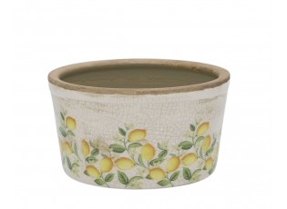 Béžový antik keramický květináč s citróny Limone Blossom - Ø 16*10 cm