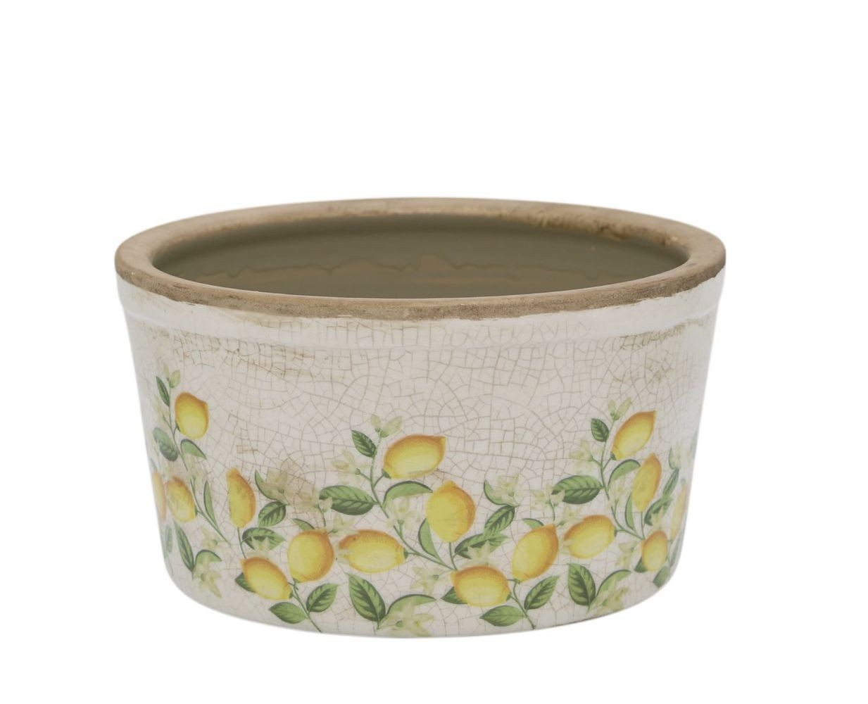 Béžový antik keramický květináč s citróny Limone Blossom - Ø 16*10 cm