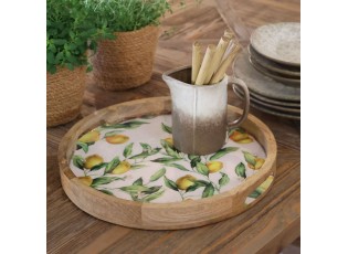 Dřevěný mangový podnos s citróny Limone Blossom - Ø 35*4 cm