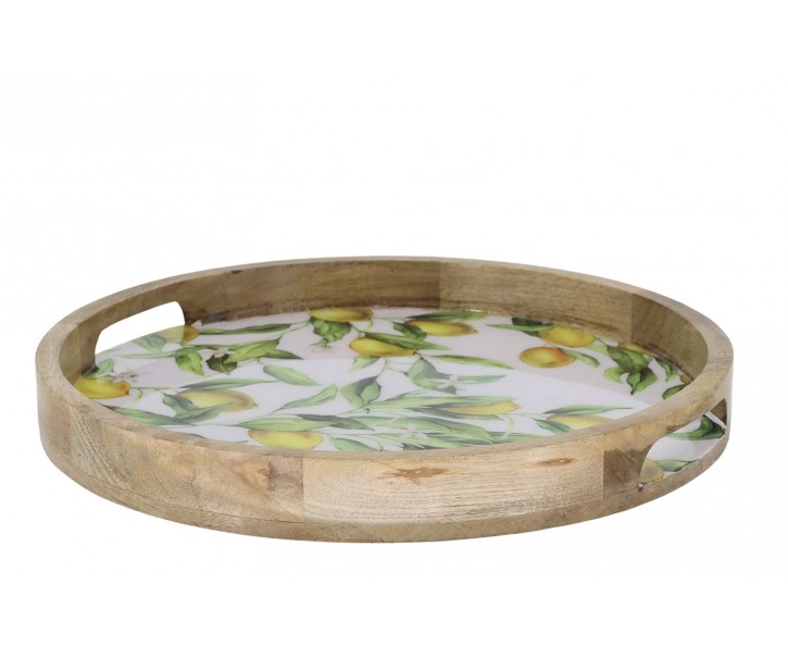 Dřevěný mangový podnos s citróny Limone Blossom - Ø 35*4 cm Chic Antique